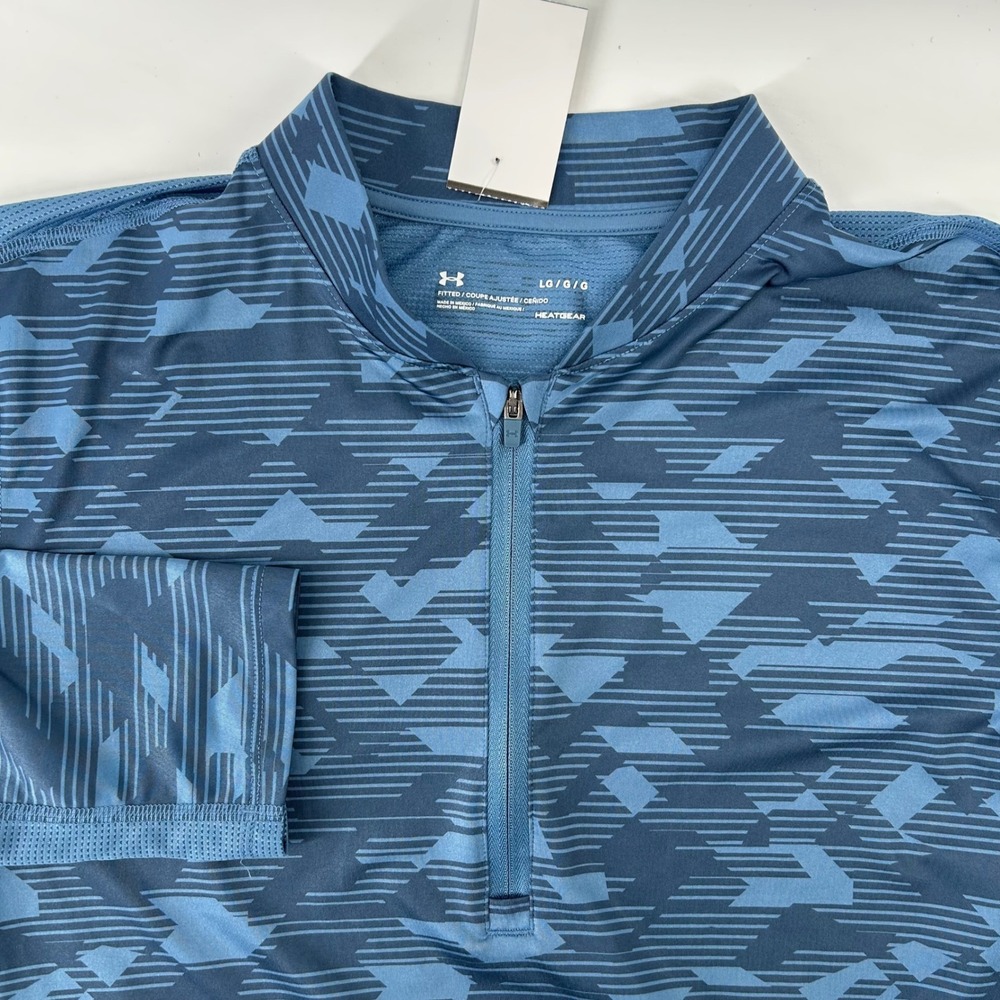 Under Armour Quarter Zip Pullover Mens L Blue Geometric HeatGear Active Top